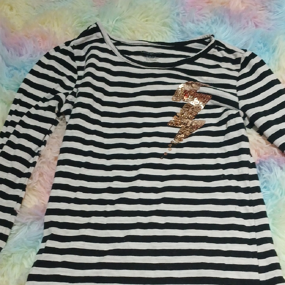 George Black and White Long Sleeve Tee with Sequin Detail